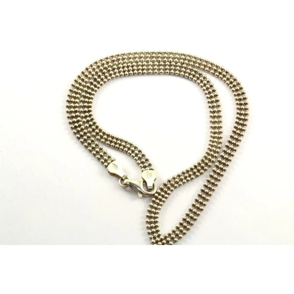 Vtg "M" Italy 925 Sterling Silver V-Neck Ball Beads Beaded Chain Necklace 16" - Picture 2 of 8